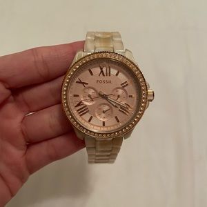 Cecile Multi-Function Rose Dial Horne Acetace Ladies Watch AM4558.